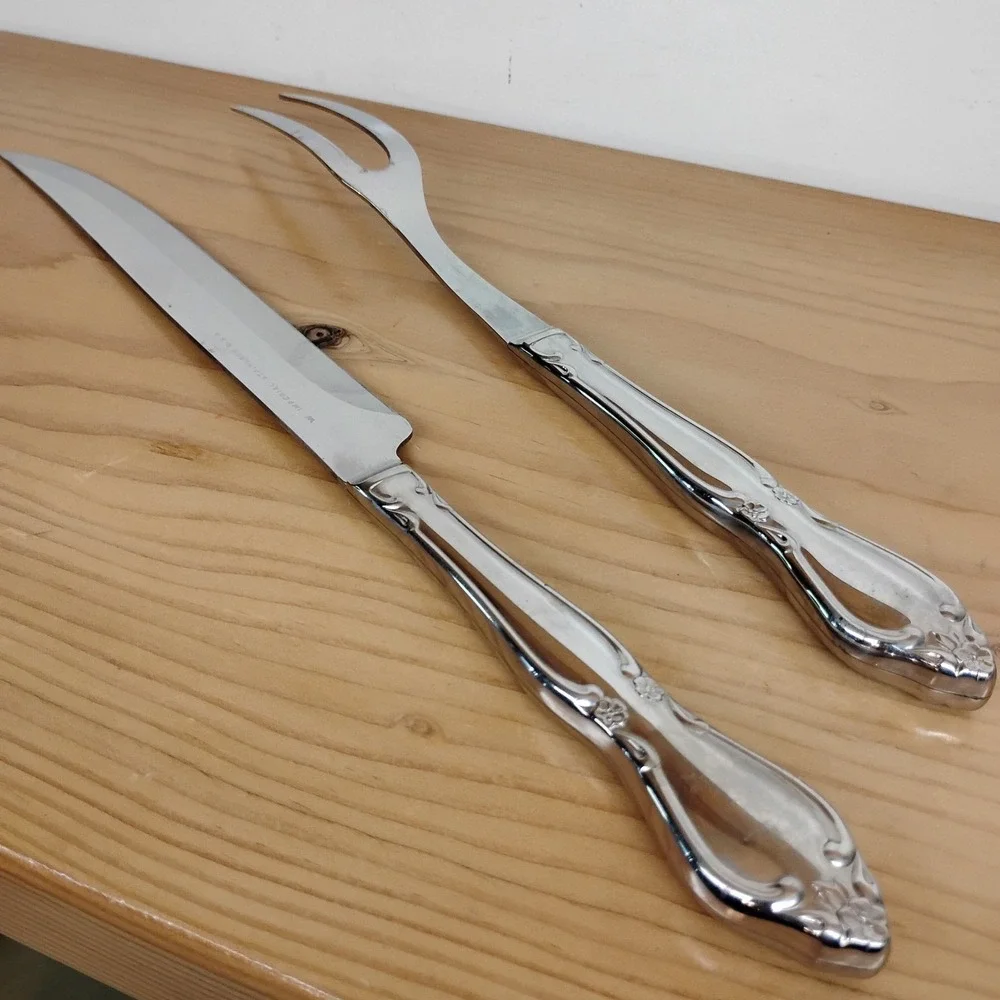 Imperial Stainless Steel USA Carving Set Fork & Knife Rosedale Flower Scroll MCM